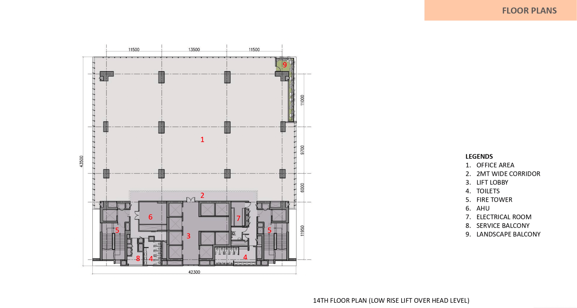 14th Floor Plan (Low Rise Lift Over Head Level)